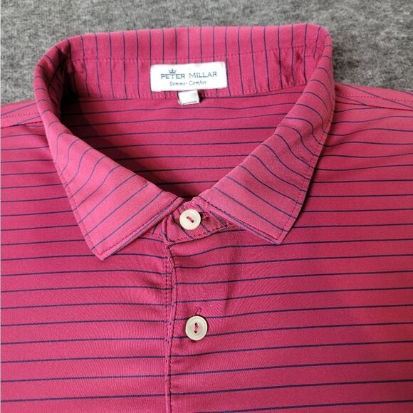 Peter Millar Summer Comfirt Mens Golf Polo Shirt Size XL Red Striped Rock Creek - Picture 3 of 10